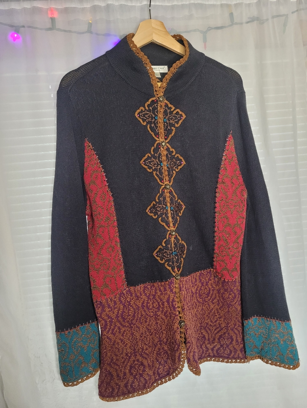 Whimsigoth Eclectic Folk Witchy Cardigan Large Ramie Cotton Filigree Buttons - Picture 6 of 13
